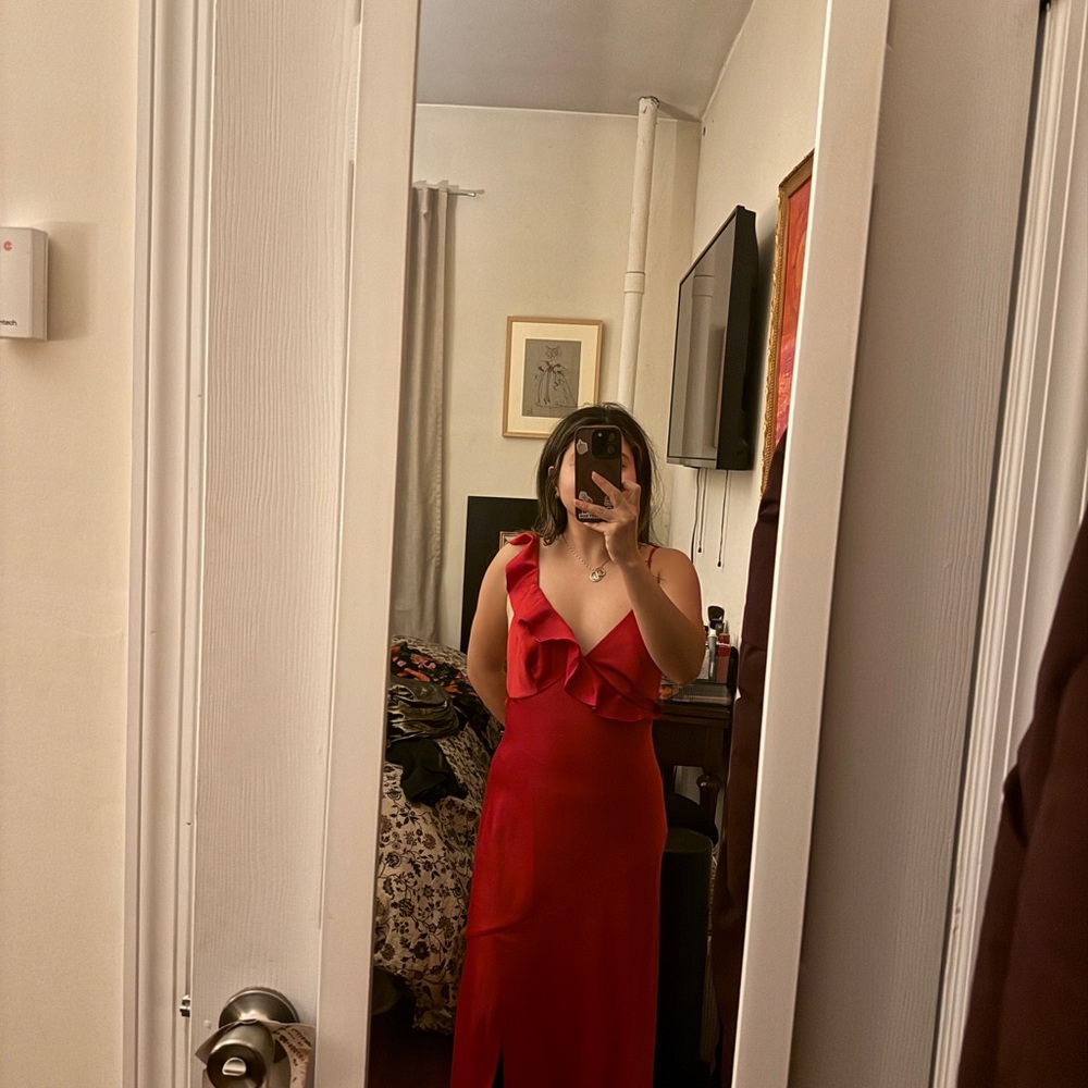 Elegant Red Ruffled Slip Dress